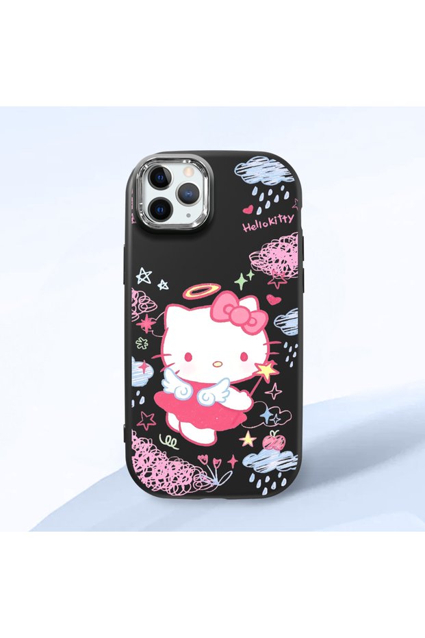 iPhone 11 Pro Compatible Case with Camera Protector Black Silicone Couple Phone Case with Kitty Pattern