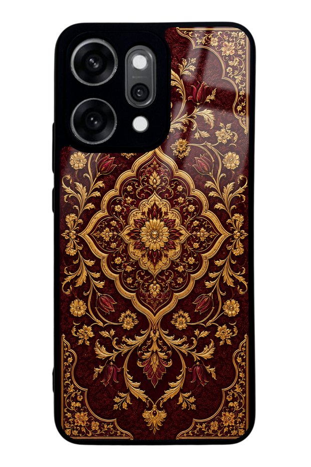 Oppo Reno 14 Pro Burgundy Ottoman Gold Design Glossy Phone Case