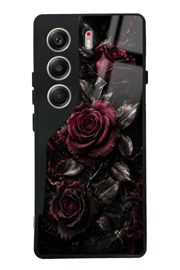 Tecno Camon 40 Obsidian Burgundy Roses Design Glossy Phone Case