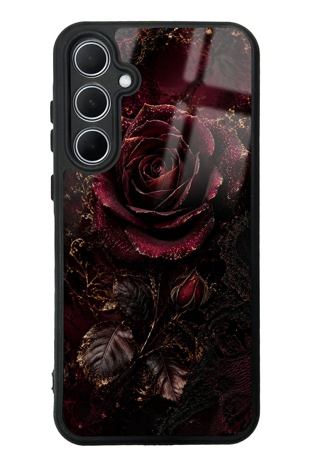 Samsung A35 Glossy Phone Case with Midnight Velvet Rose Design