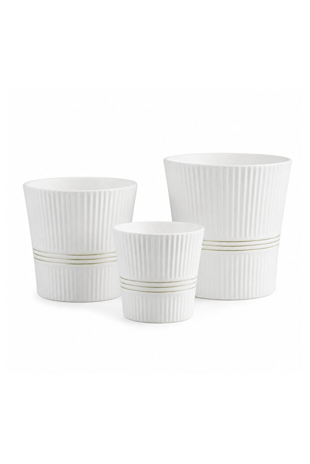 3-Piece Ceramic Plant Pot Set with Ribbed Design Decorative Indoor & Outdoor Flower Pots for Home, Balcony, Patio, Garden & Office White