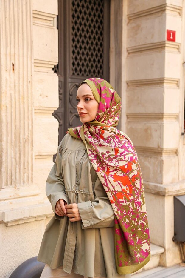 Petra Brush Paint Pattern Shawl - Khaki