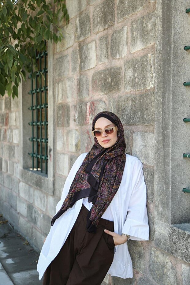Petra Mosaic Ethnic Pattern Shawl - Black Purple