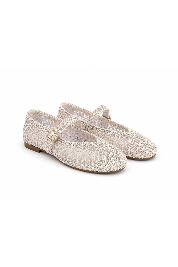 Dua Women's Mesh, Knitted Textured, Strappy, Stylish Design, Casual Ballet Flats