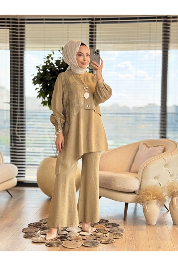 02-2425 Robası Lace Piece Suit Khaki