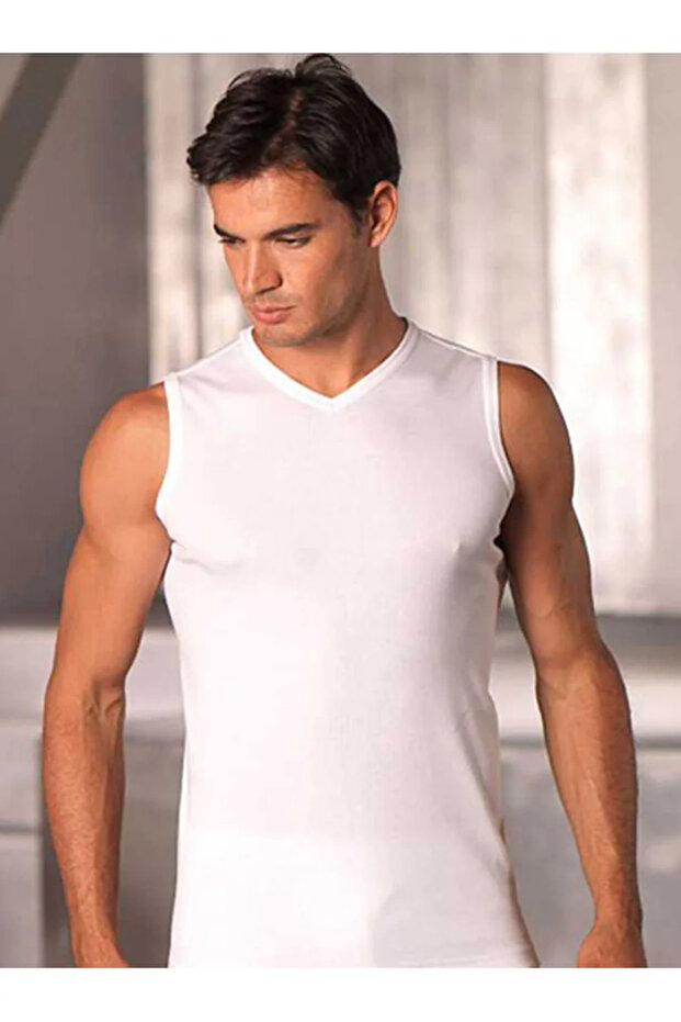 Şahinler Men's Zero Sleeve V-Neck Ribbed Undershirt E033