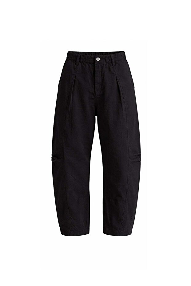 Black Pleated Baggy Trousers with Stitching Detail 19049