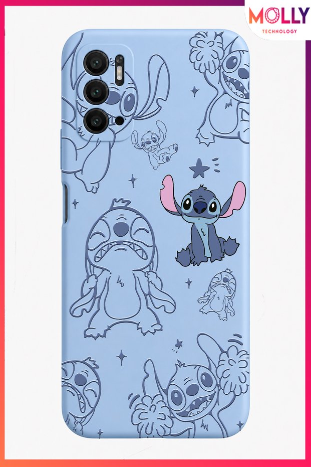 Baby Blue Stitch Sweet Madness Pattern Silicone Case for Redmi Note 10 5g