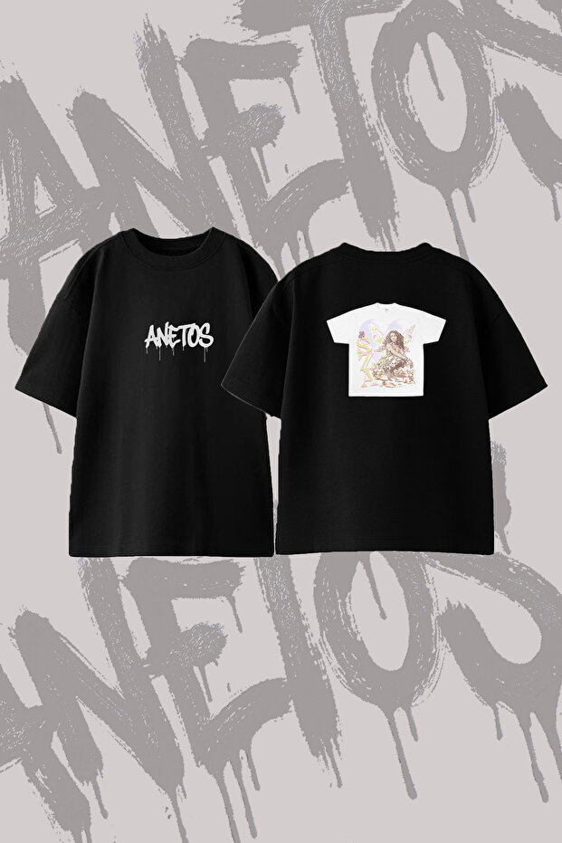 Sza Fairy Design Back Printed Cotton Black Oversize T-Shirt