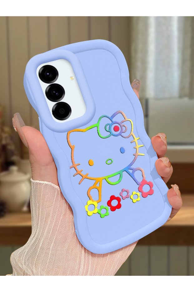 Samsung Galaxy A36 5g Compatible Case Camera Protector Blue Silicone Couple Phone Case Kitty Pattern