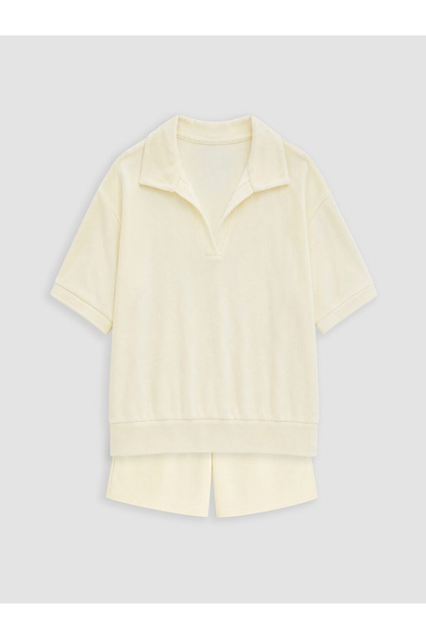 Yellow Polo Collar Girls' Shorts Set