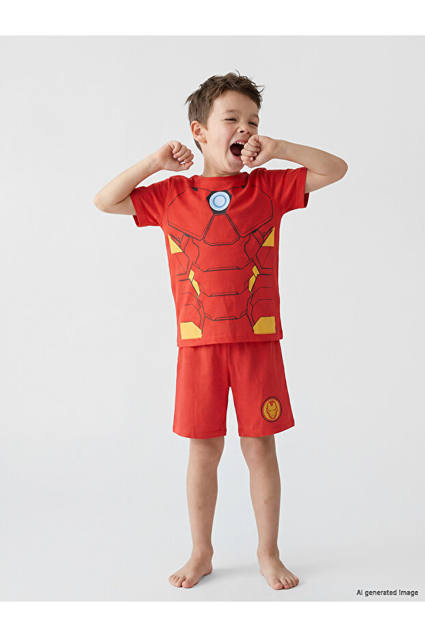 Lcw Kids Red Iron Man Printed Boys' Shorts Pajama Set