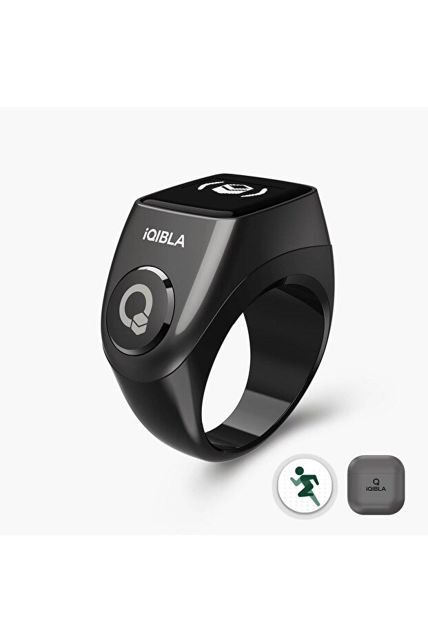 Smart Digital Zikr Ring with Qibla Finder & Charging Case (18,20,22mm) Black