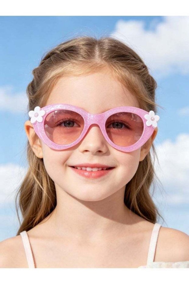 Kids UV400 Protection with Light Weight Eyewear, 3D Glitter Flower Butterfly Kids Sunglasses Set, Cute Girls Portable Hard Protective Case Kit