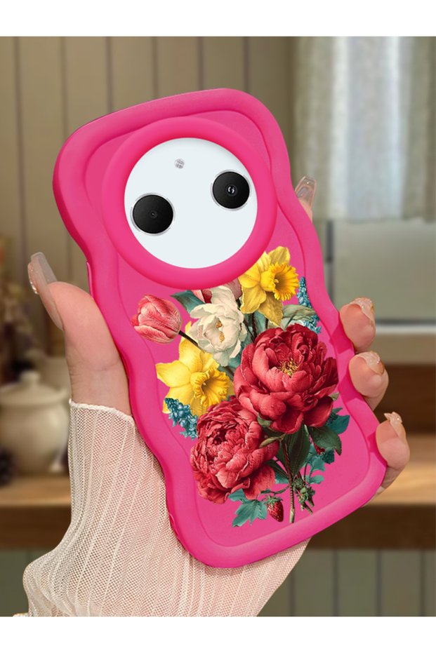 Redmi A3 Pro Compatible Case Camera Protector Red Silicone Couple Phone Case Floral Pattern
