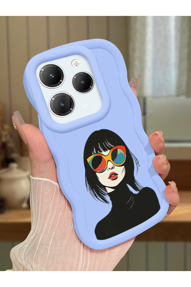 Infinix Hot 40 Compatible Case Camera Protector Blue Silicone Couple Phone Case Girl Pattern