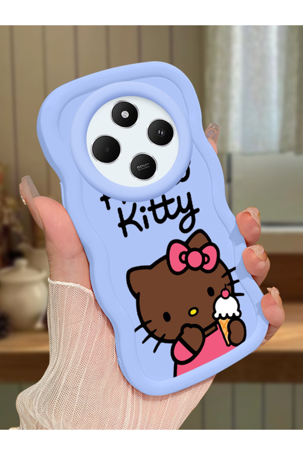 Redmi 14C Compatible Case Camera Protector Blue Silicone Couple Phone Case Kitty Pattern