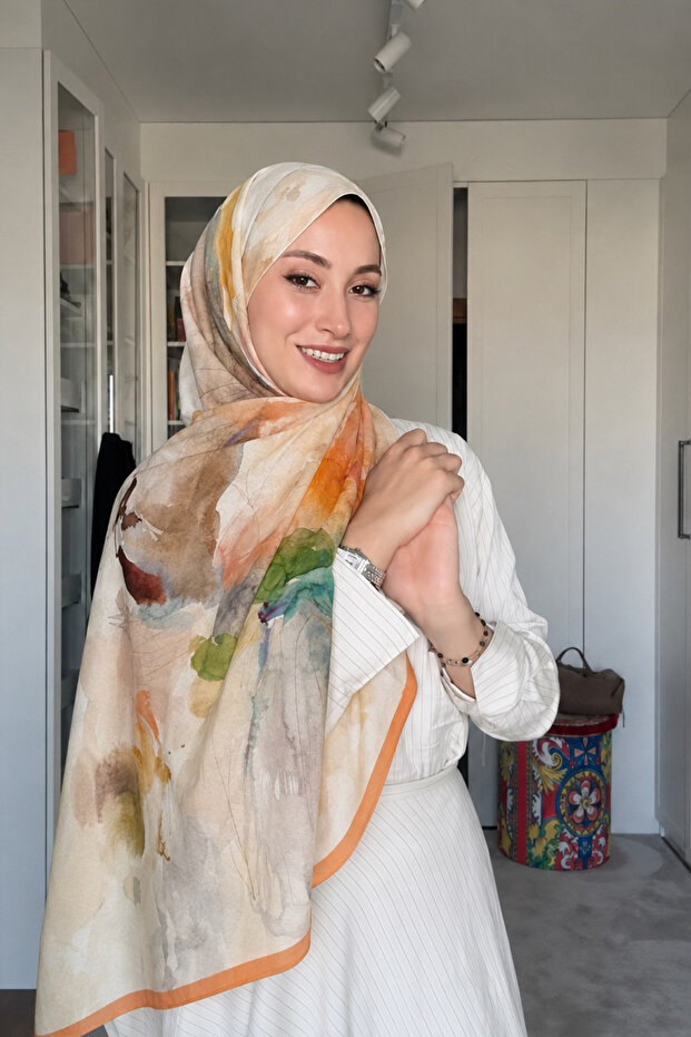 Premium French Silk Shawl Modern Abstract Patterned Hijab Shawl