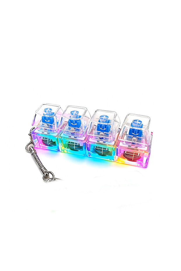 4Keys White-1PC LED Light Keyboard Keychain Fidget Toy Clickable Button Stress Relief Portable Desk