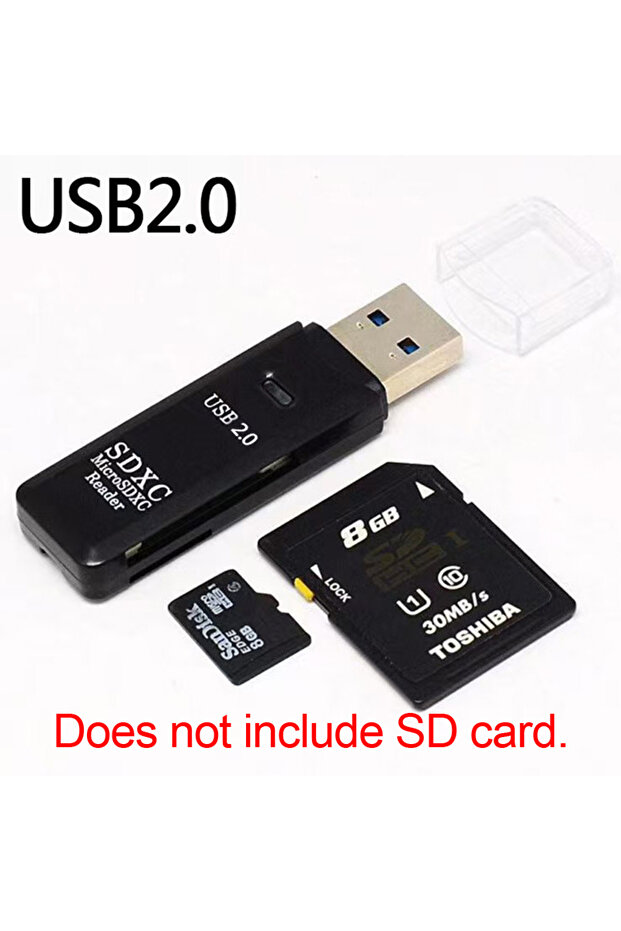 قارئ بطاقات متعدد الوظائف 2 في 1 عالي السرعة USB 3.0/2.0 أسود اللون يدعم بطاقات TF+SD للكمبيوتر والتابلت