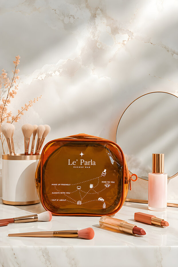 Orange Transparent Makeup Bag