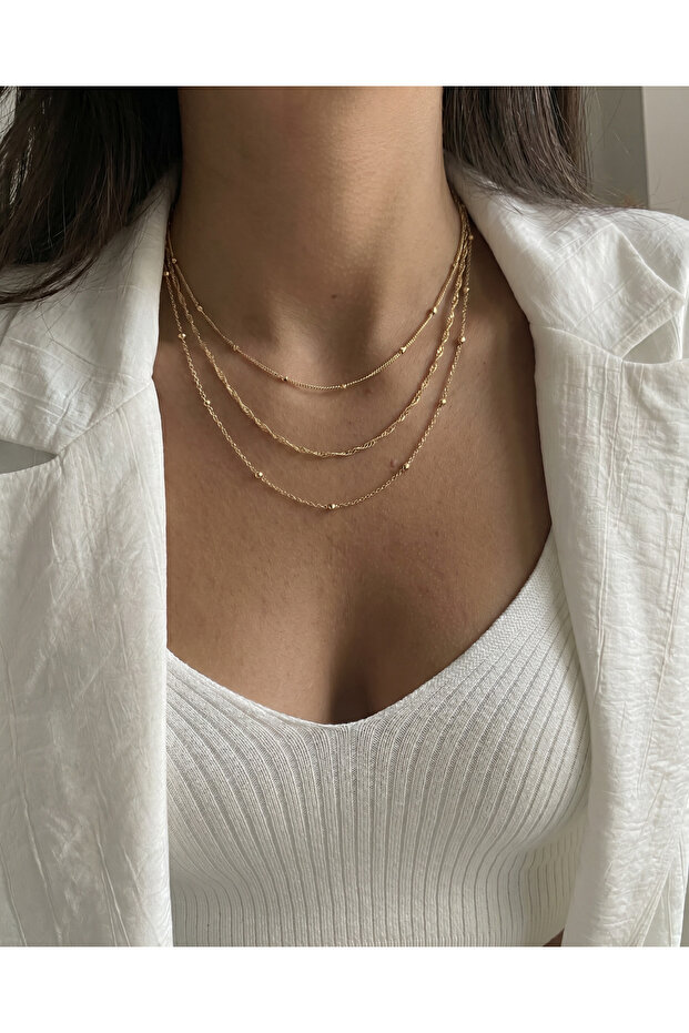 Elegant 3-Piece Gold Color Thin Chain Necklace