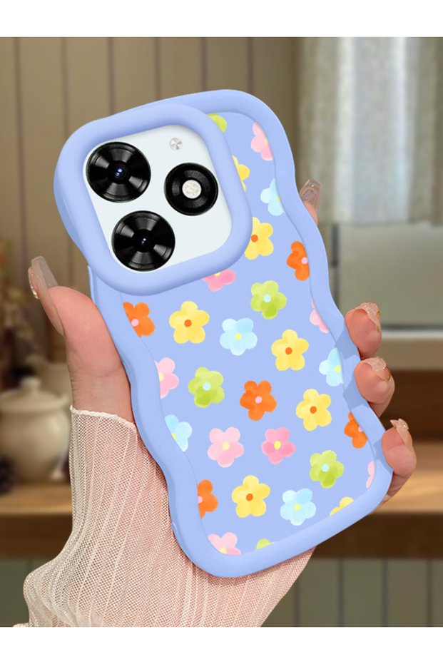 Tecno Spark 20 Compatible Case Camera Protective Blue Silicone Couple Phone Case Flower Pattern