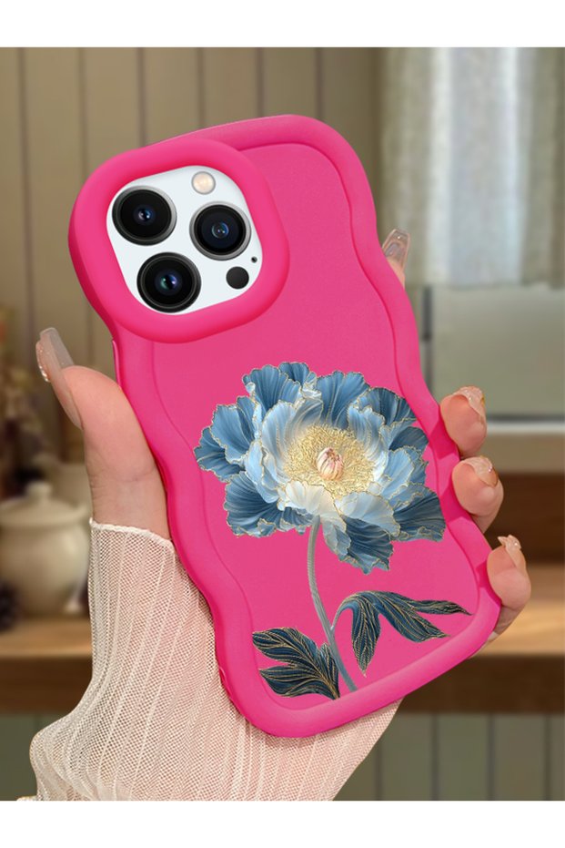 iPhone 13 Pro Max Compatible Case Camera Protector Red Silicone Couple Phone Case Floral Pattern