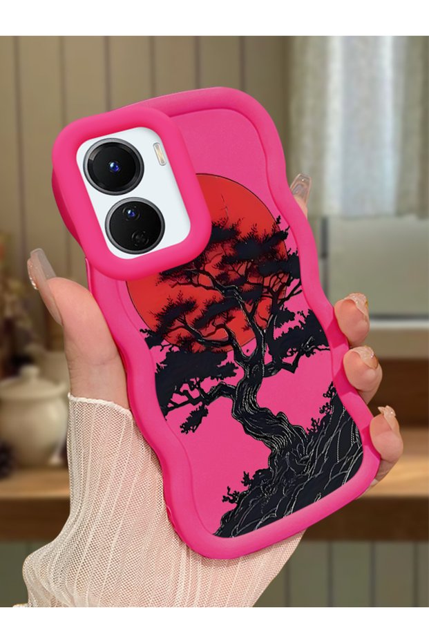Vivo Y16 Compatible Case Camera Protector Red Silicone Couple Phone Case Tree Pattern