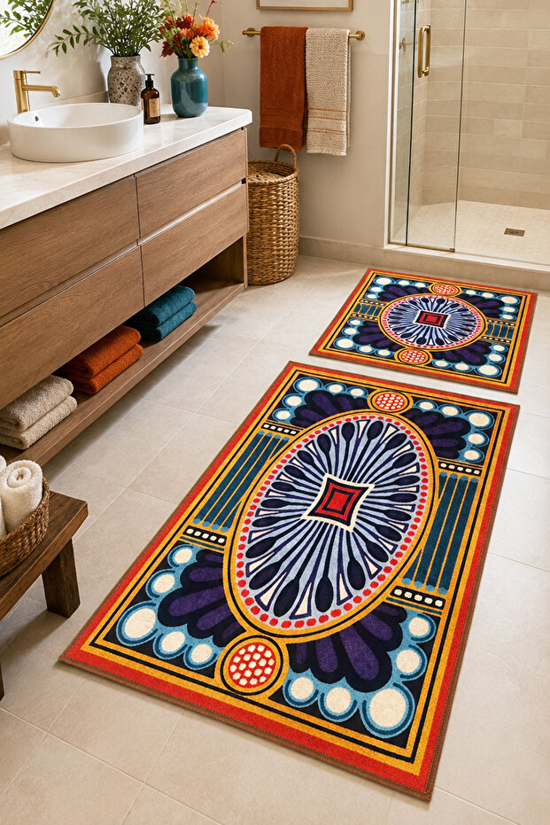 Olowen 60X100 50X60 Non-Slip Base 2-Piece Bathroom Mat Set