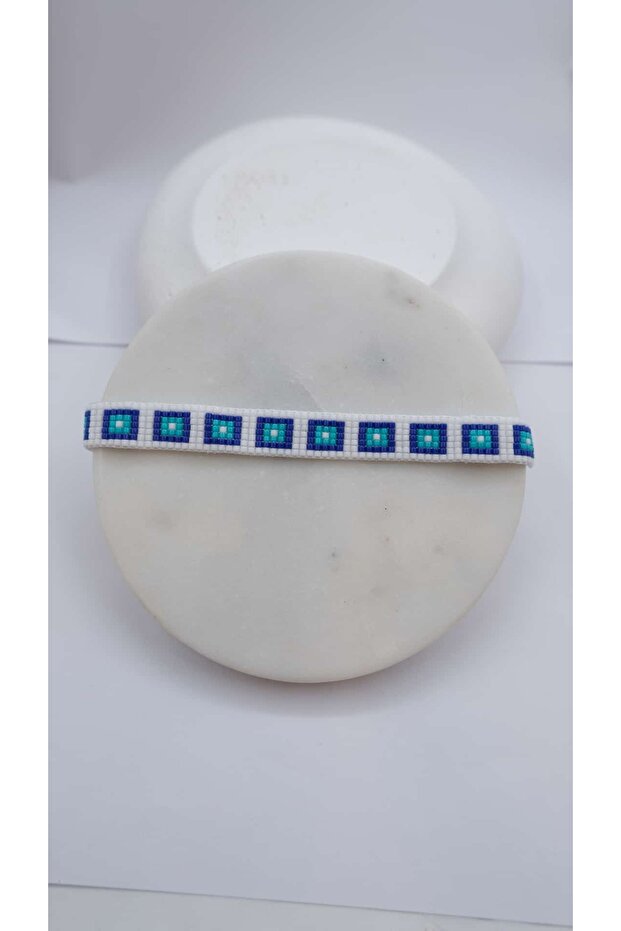 Blue and White Square Pattern Miyuki Bracelet