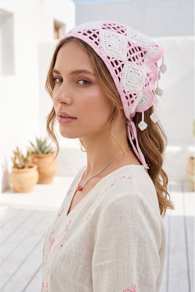 Square Patterned Tasseled Lace Women's Bandana