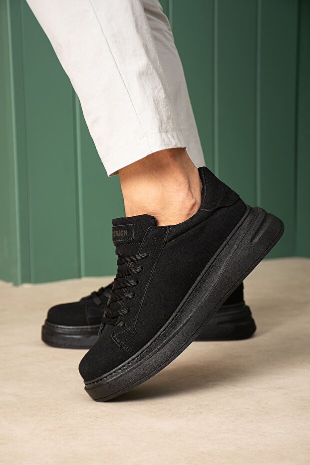 Lace-Up Men's Sneaker Black Suede (Black Sole)