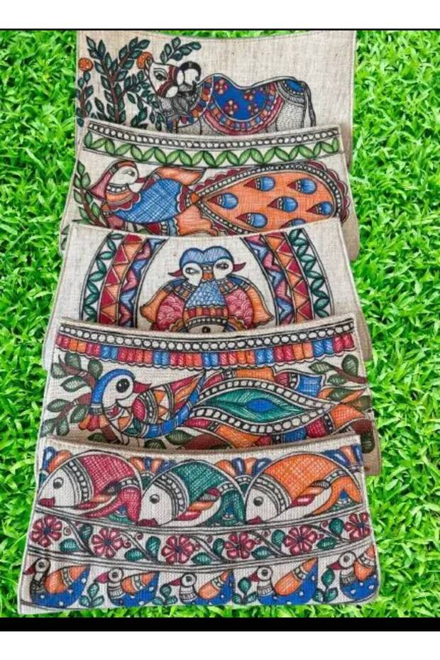 Indian Madhubani-Painting Curve Hand Clutch