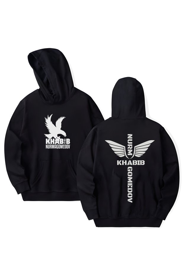 Khabib the Eagle Nurmagomedov Printed Cotton Long Sleeve Hooded Sweatshirt with 3 Yarns