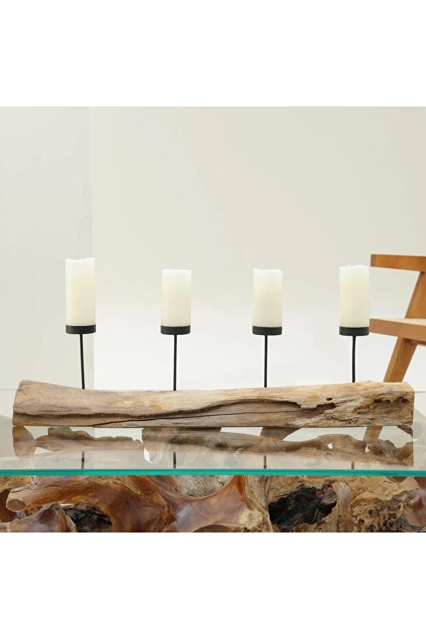 Hazel Wooden Pillar Candleholder - 17 cm