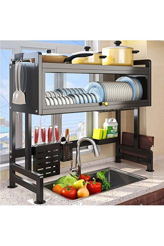 Dish Rack Organizer Stainless Steel with Doors Over Sink Dish Drying Rack Storage Rack Kitchen Dish Drainer Nonslip Kitchen Multipurpose Rack Dust-Proof