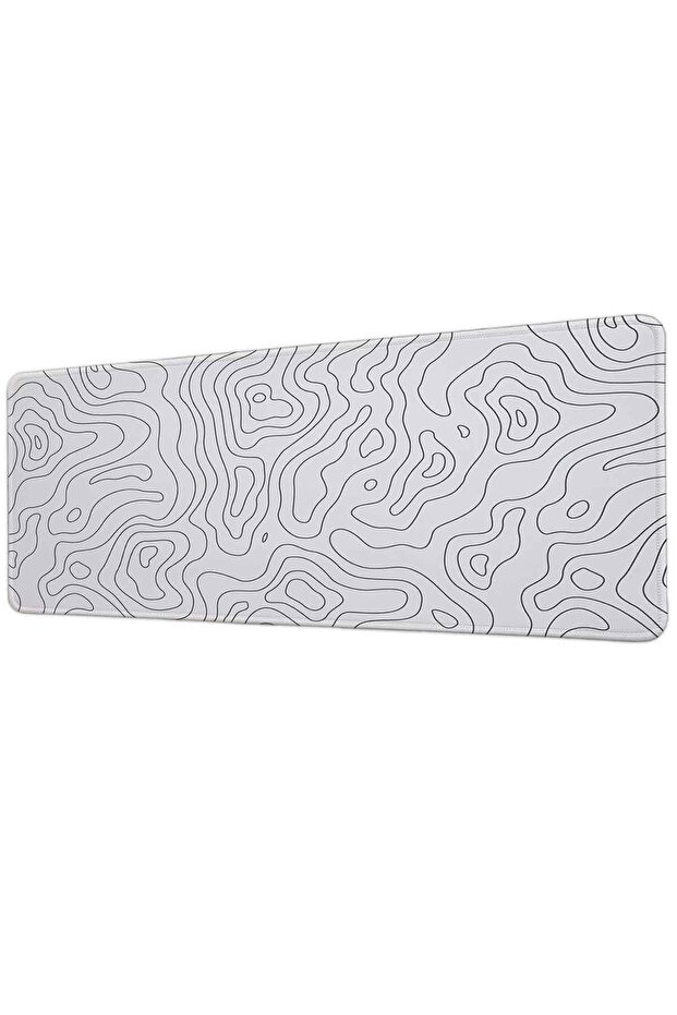 Minimal White Topographic Lines 40X90 cm Gaming Mousepad Non-Slip Base Large Size Mousepad