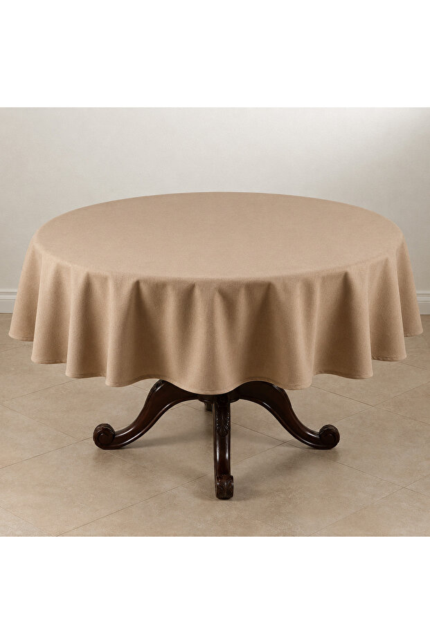 Kapuçino Round Tablecloth | Liquid Proof | Linen | Custom Size | Oeko-Tex ® Certificate | 65% Cotton 35% Polyester