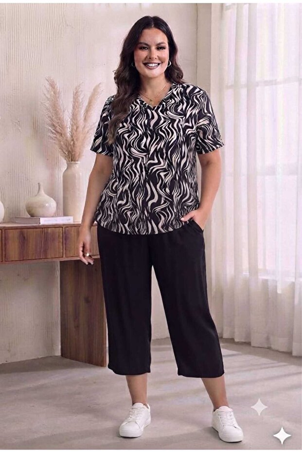 Large size lycra viscose combed comfortable cut capri set