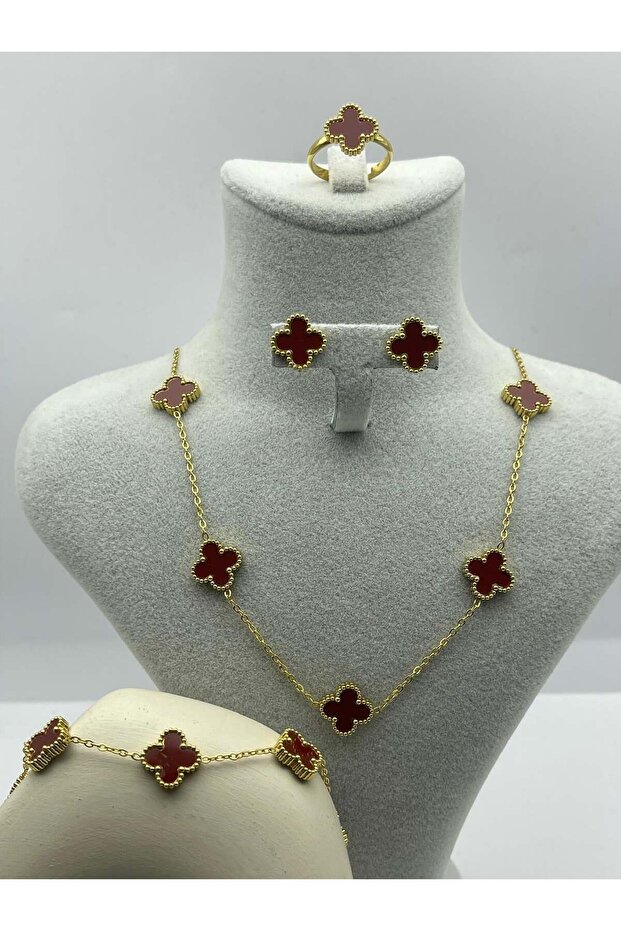 26yns04 - burgundy clover steel set