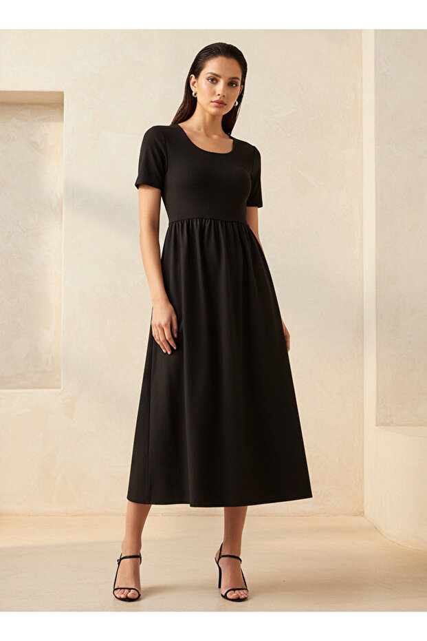 KNIT WOVEN DRESS