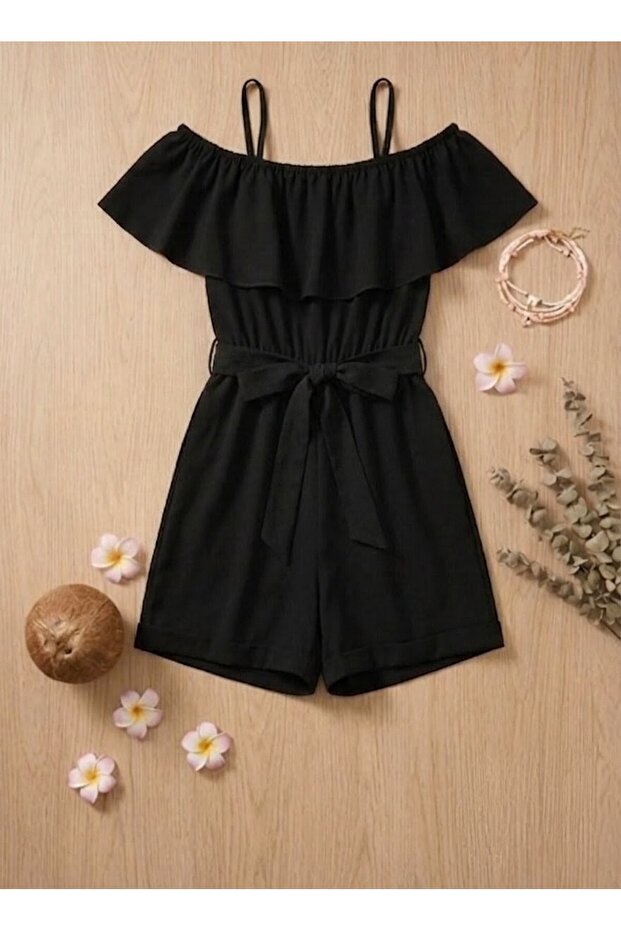 Girl's Overalls Pants Shorts with Belt Tie