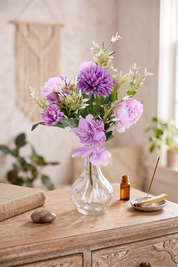 Artificial Flower Small Hydrangea Chrysanthemum Peony Arrangement 35 cm Lilac