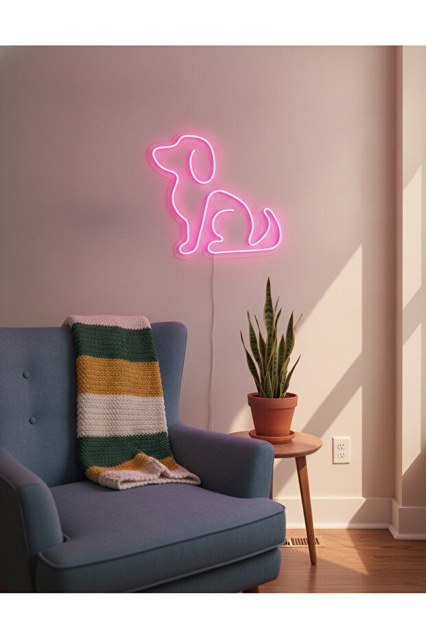 Köpek Figürlü LED Neon Duvar Tablosu | Pembe Aydınlatmalı Modern Dekor | Çocuk Odası - 4
