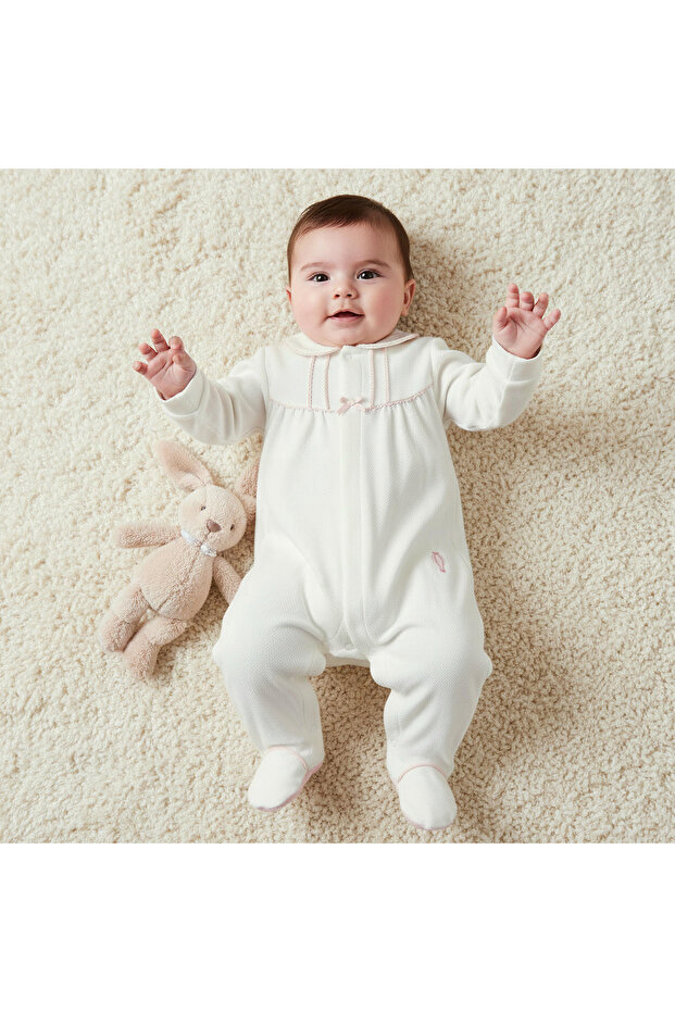 Cotton Collared Long Sleeves Sleepsuit with Snap Button Closure