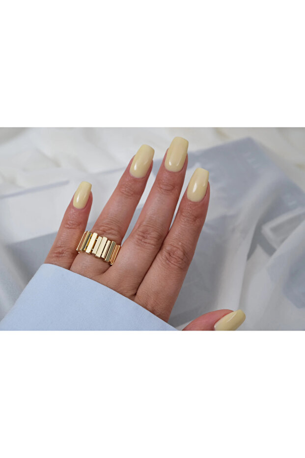 Yzk525 Thick Adjustable Ring with Gold Strip Detail