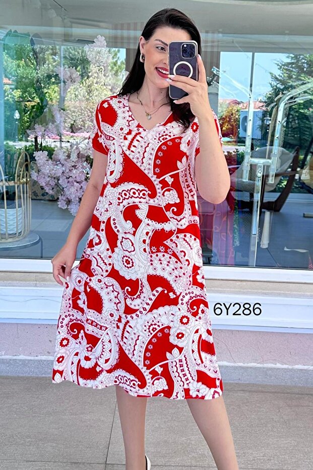 V-Neck Viscose Dress 6Y286