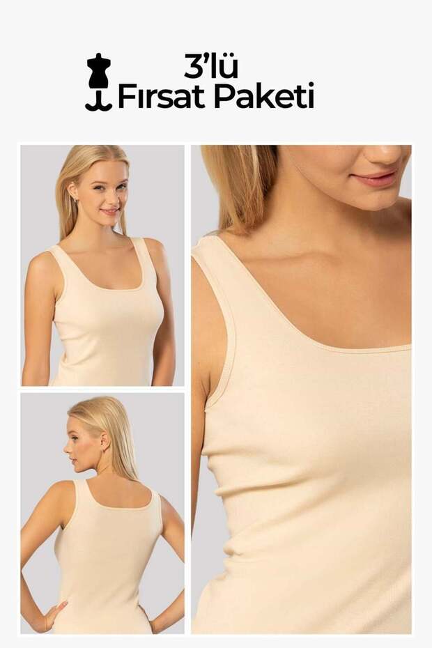 Erdem Underwear Skin Color 3-Piece Ribbed Thick Strap Women's Undershirt 2105