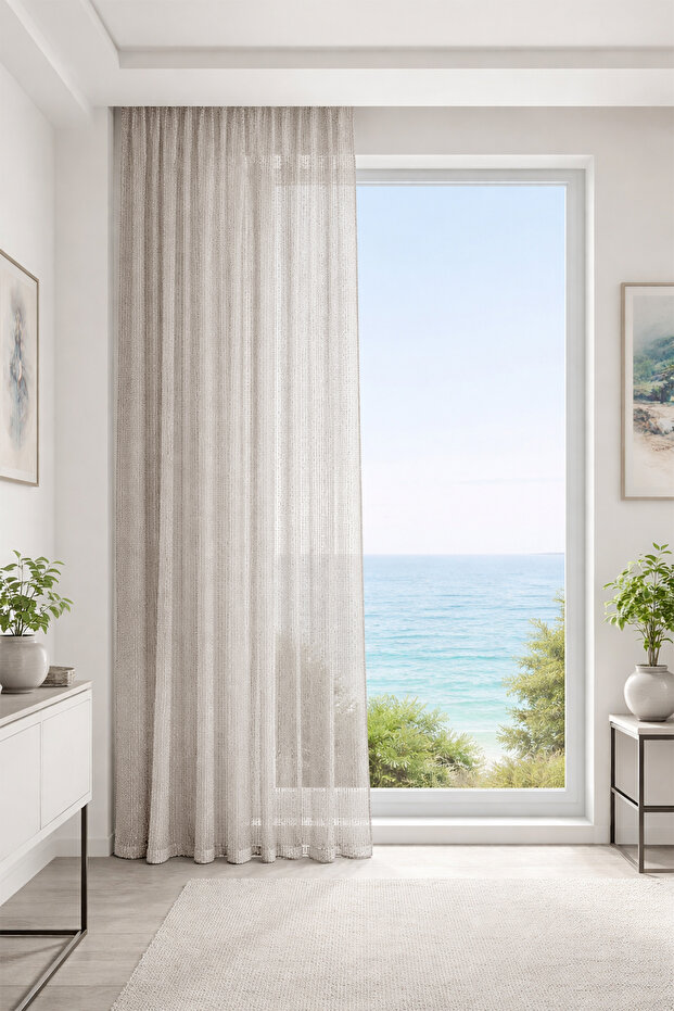 Diago Beige Custom Size Tulle Curtain 120X270 Without Pleats